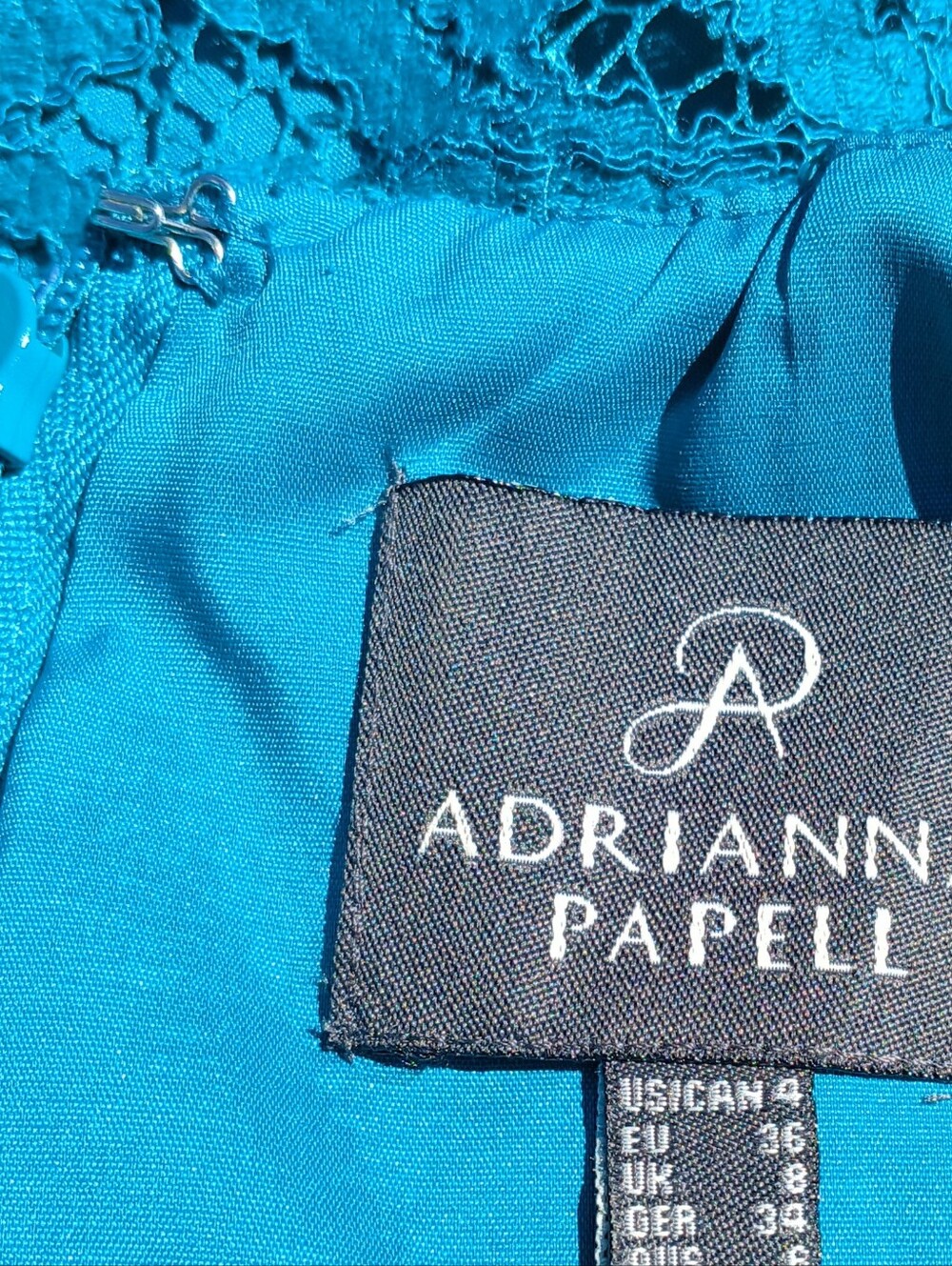 Adrianna Papell Teal Lace Sleeveless Sheath Dress Ruched Cocktail Evening size 4 - Picture 4 of 10